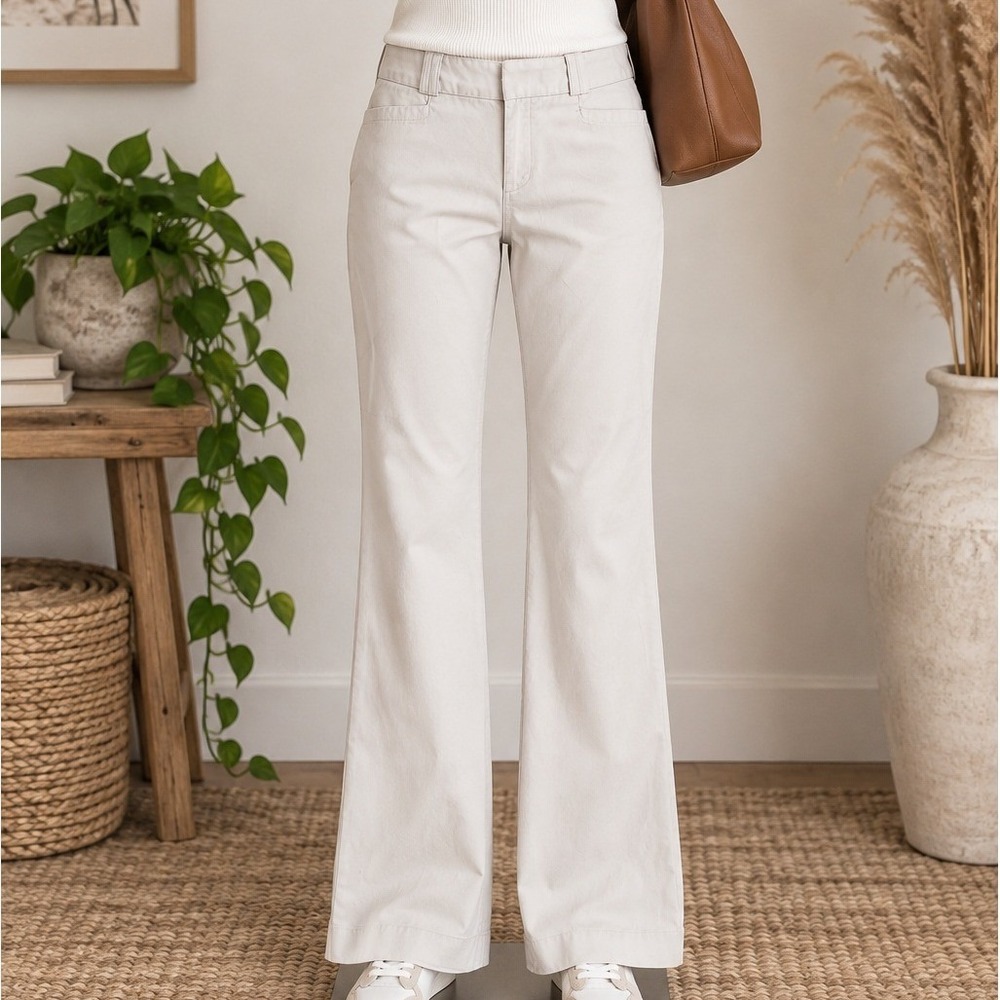 Banana Republic Martin Fit Pants Womens 6 Beige Wide Leg Stretch Trousers Office